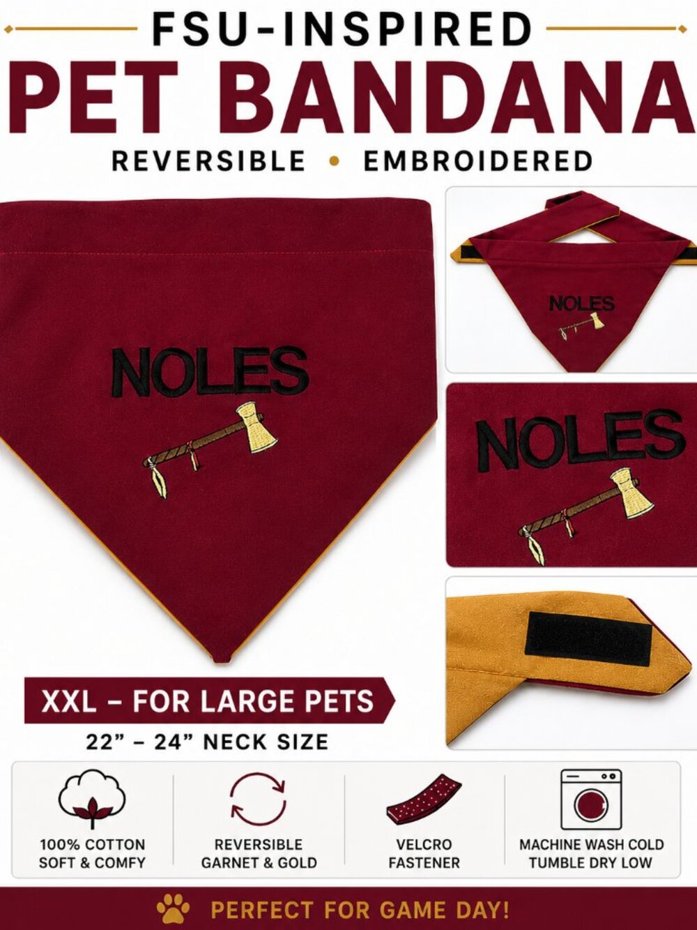 Reversible FSU-inspired Pet Bandana XXL